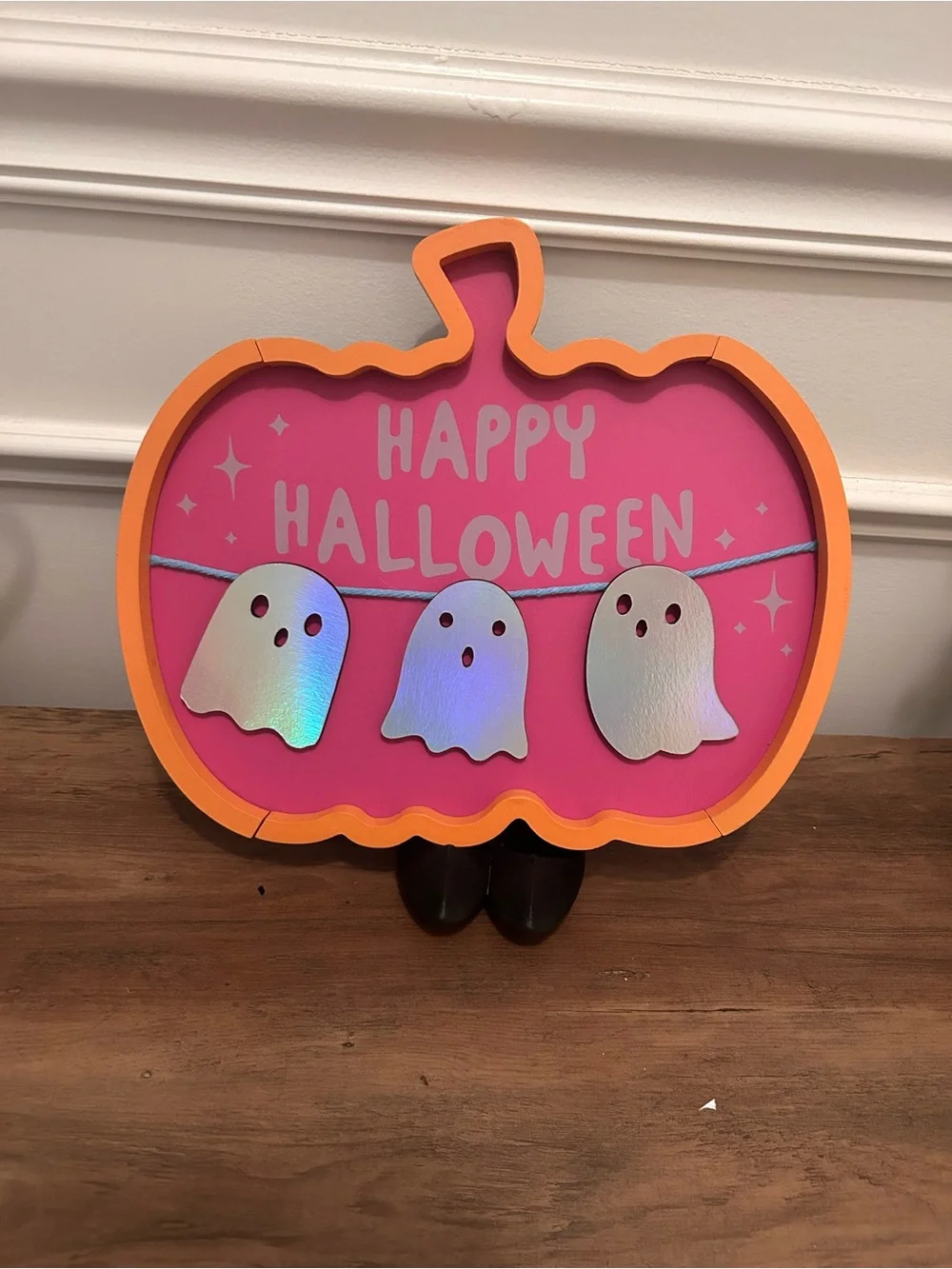 Halloween Pumpkin Shadow Box Sign - Pink & Orange